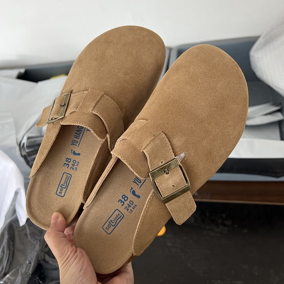 Pantoufles Fermées pour Femmes en Cuir Suédé de Vache Sabots en Liège Sandales pour Femmes Mode Rétro Mule de Jardin Sabots Mules Pantoufle pour Femmes