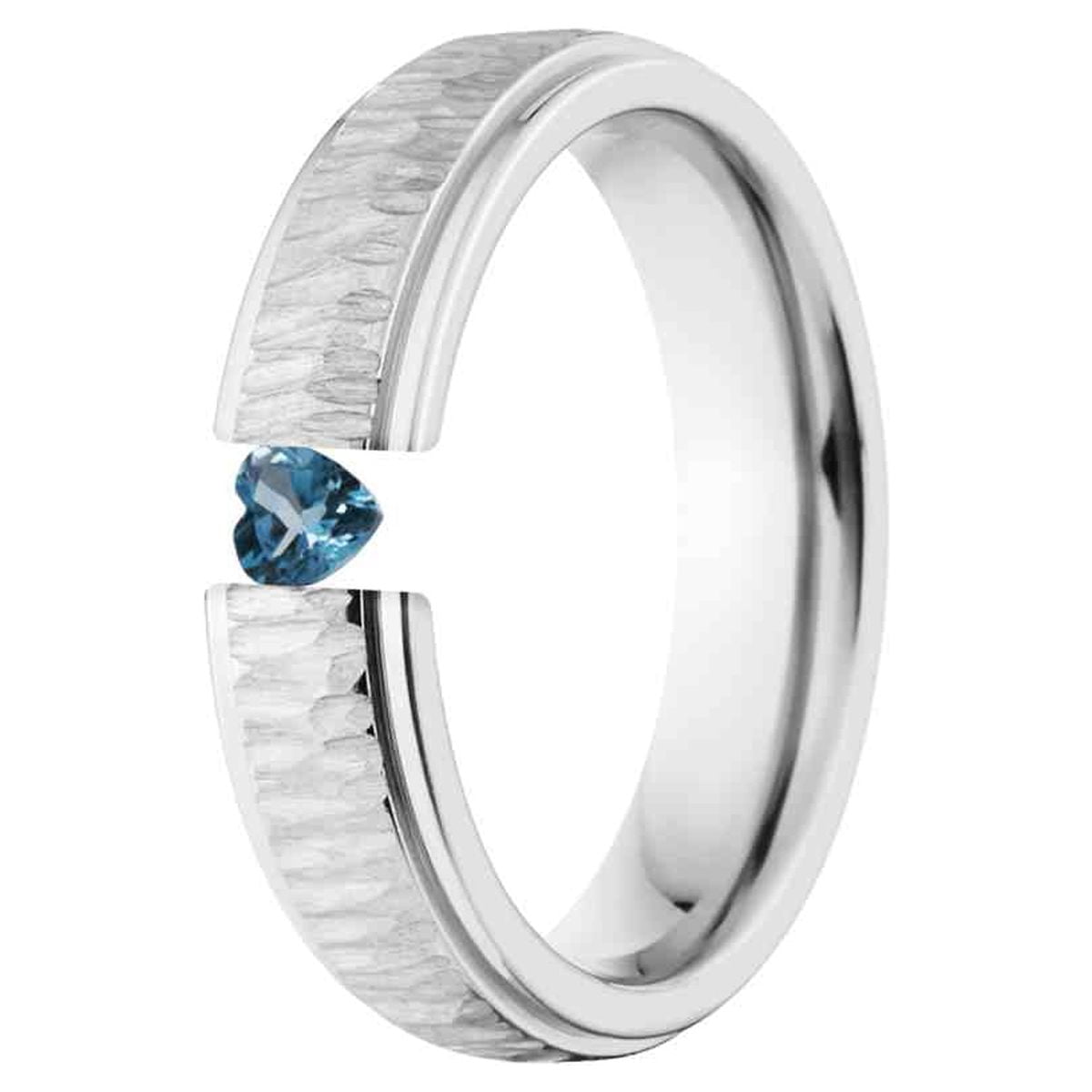 Heart Shaped Blue Saphire 5mm Stainless Steel Custom Tension Set Ring
