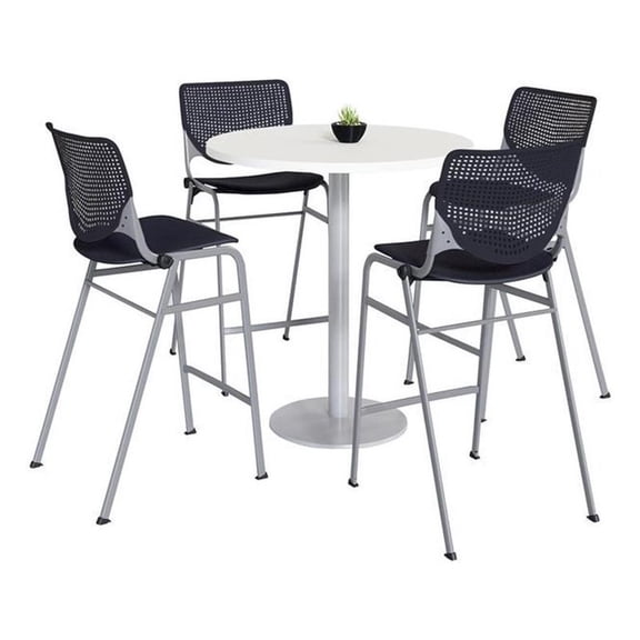 KFI Studios 42" Round Bistro Table and 4 Kool Series Chairs in White/Black