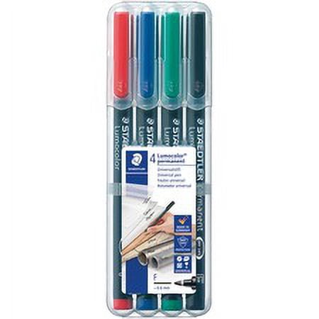 Staedtler Quick-drying Fine Point Permanent Markers - Fine Marker Point - 0.6 mm Marker Point Size - Red, Blue, Green, Black - Black Polypropylene Barrel - 4 / Set | Bundle of 5