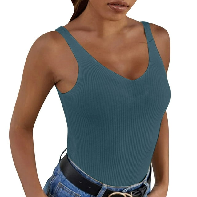 Women's Summer Sexy V Neck Knitted Solid Color Tank Top