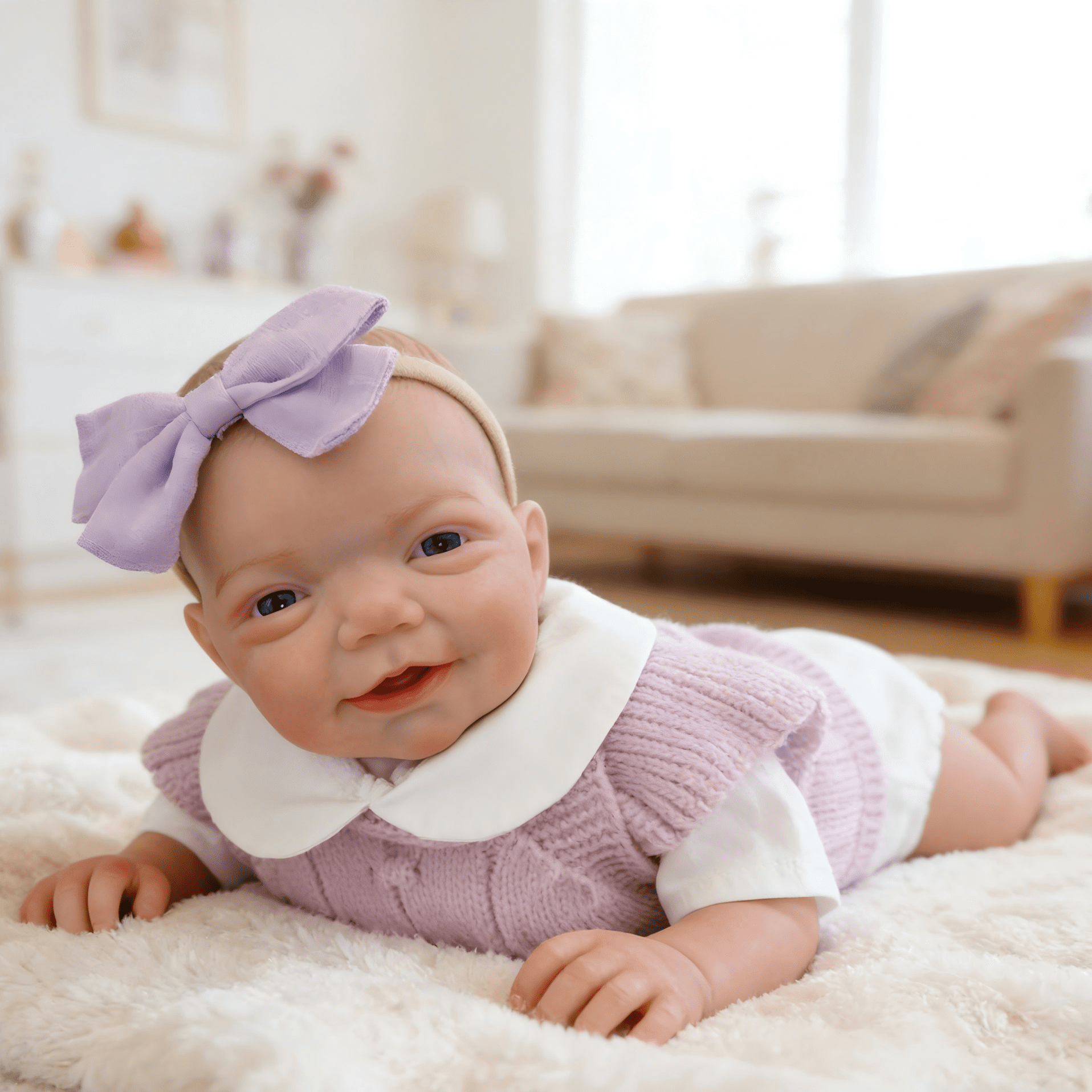 iCradle Lovely Smiling Lifelike Reborn Baby Dolls Girl 19 Inch 48cm Realistic Newborn Babies Handmade Cloth Body Painted Hair Blue Eyes without Eyelashes Gift for Kids 3+