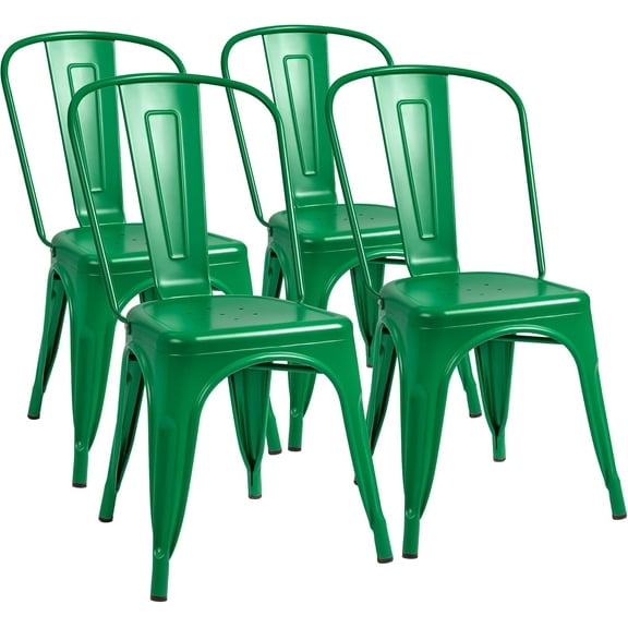 YUONAO Metal Dining Chair Set of 4, Stackable Trattoria Bistro Chairs for Indoor and Outdoor Use, Vintage Chic Side Chair for Cafe, Kitchen, Patio, Restaurant (Green)