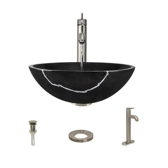 Polaris 851 718 Bn Marble Vessel Sink With Brushed Nickel Faucet