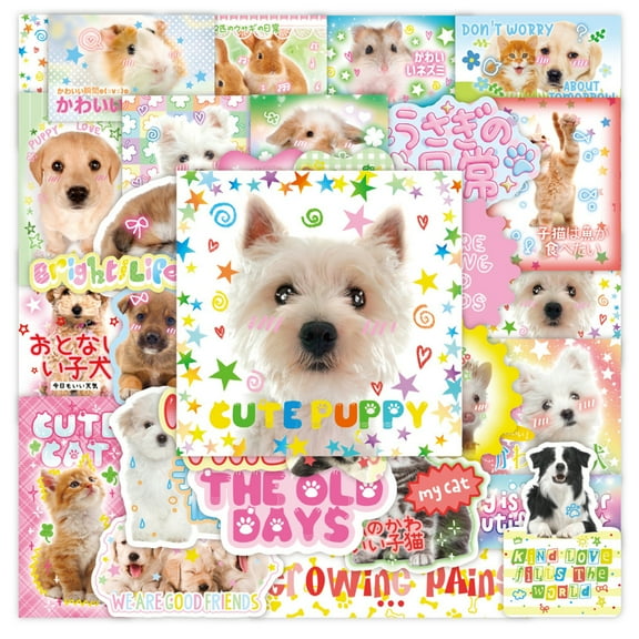 40Counts Dog Cats Sticker Aesthetic Sticker for Scrapbook Journal Phone Guitar Laptop Wrapping Kid Reward Sticker