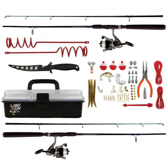 Eagle Claw Family Fishing Kit, Fishing Rod and Reel Combo Kit with Two 5'6" Spinning Combos