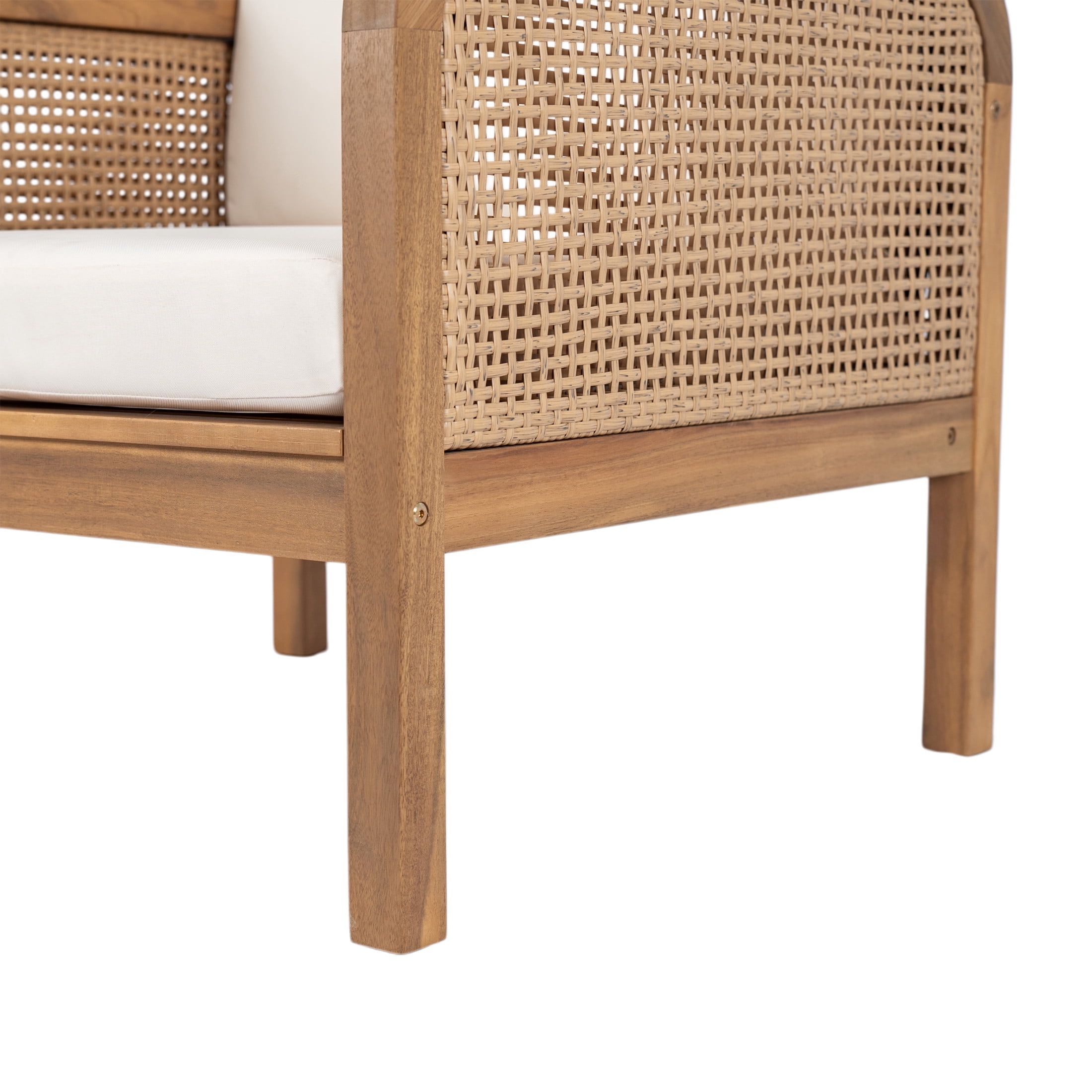 Christopher Knight Home Outdoor Wicker Lounge Chair, Patio Solid Wood Armchair with Cushion, Beige