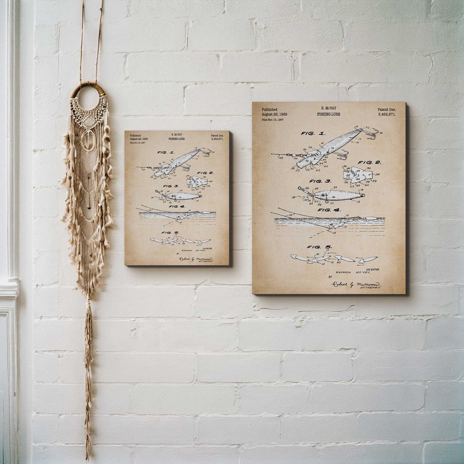Fisherman Gifts , Fishing Lure Patent Canvas Prints , Ready To Hang for Living Room Home Wall Art, C2617-16x20