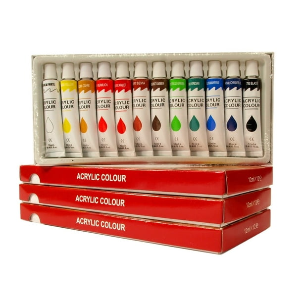 3 Boxes of 12 Color Acrylic Paint Set 12 ml Tubes Artist Paint Rainbow