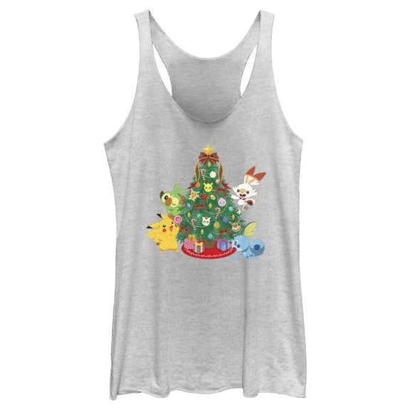 Women's Pokemon Christmas Tree Friends Racerback Tank Top White Heather Large