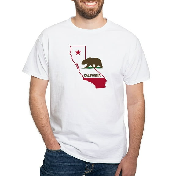 CafePress - CALI STATE W BEAR T Shirt - Men's White Classic Cotton T-Shirts