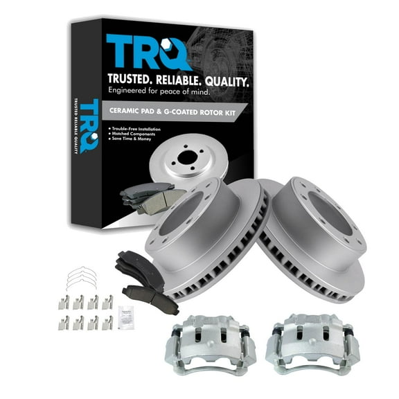 TRQ Front Brake Pad & Rotor Kit Brake Caliper Brake Pads Brake Rotor Ceramic Premium G-Coated Fits Select 2000-2005 Ford Excursion 2000-2004 F-250 Super Duty F-350 Super Duty