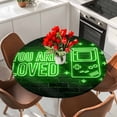 thumbnail image 2 of Green Video Game Round Tablecloth 36-44 Inch Round Fitted Table Cloth with Elastic Edge, Black Modern Text Graffiti Brick Waterproof Table Cover Protector for Outdoor Picnic Party Dining, 2 of 9