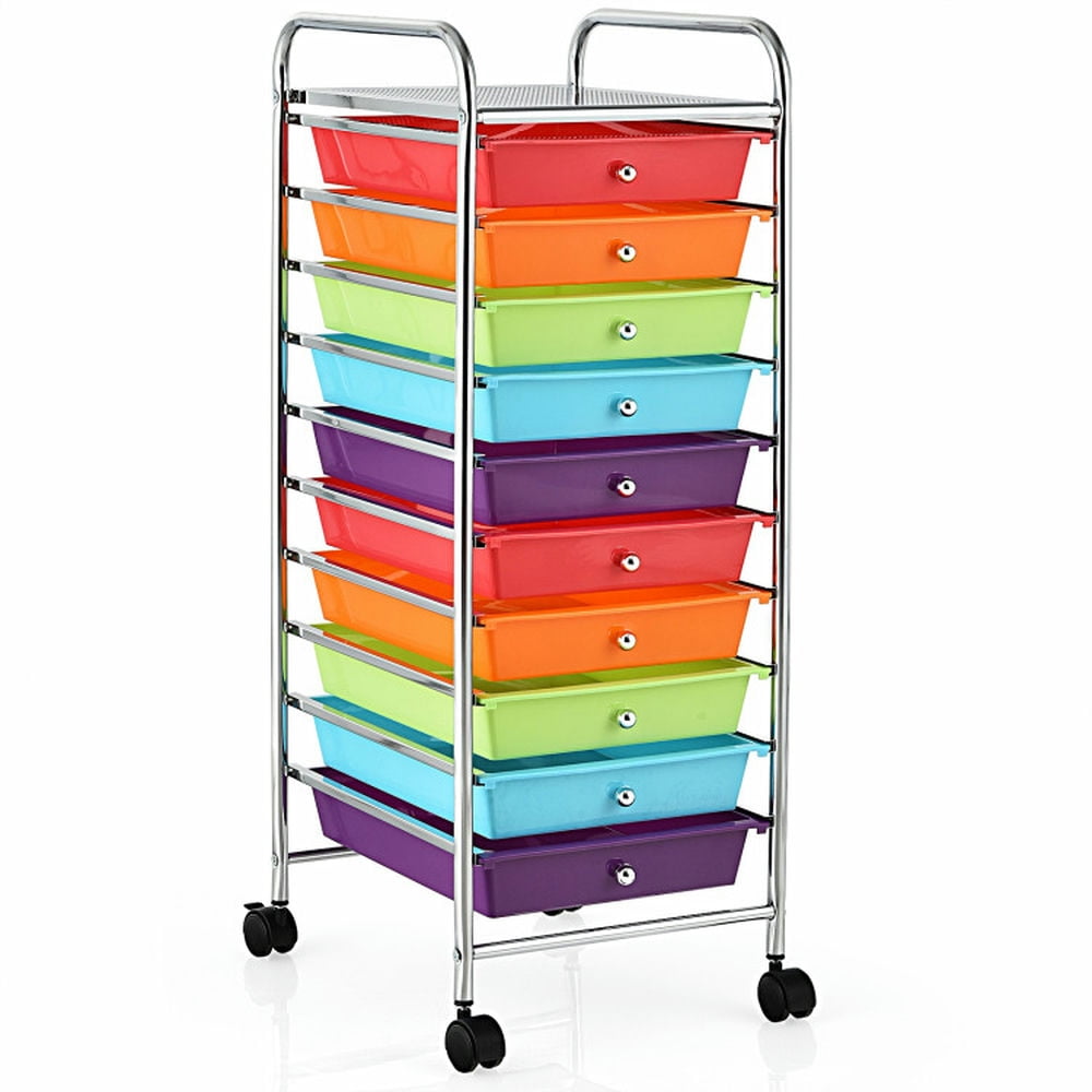 Demi Bonn 10 Drawer Rolling Storage Cart Organizer with 4 Universal Casters, Multicolor