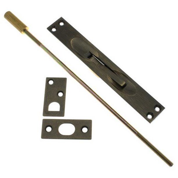 Solid Brass Extension Flush Bolt UL Standard Rod, Antique Brass 12 in