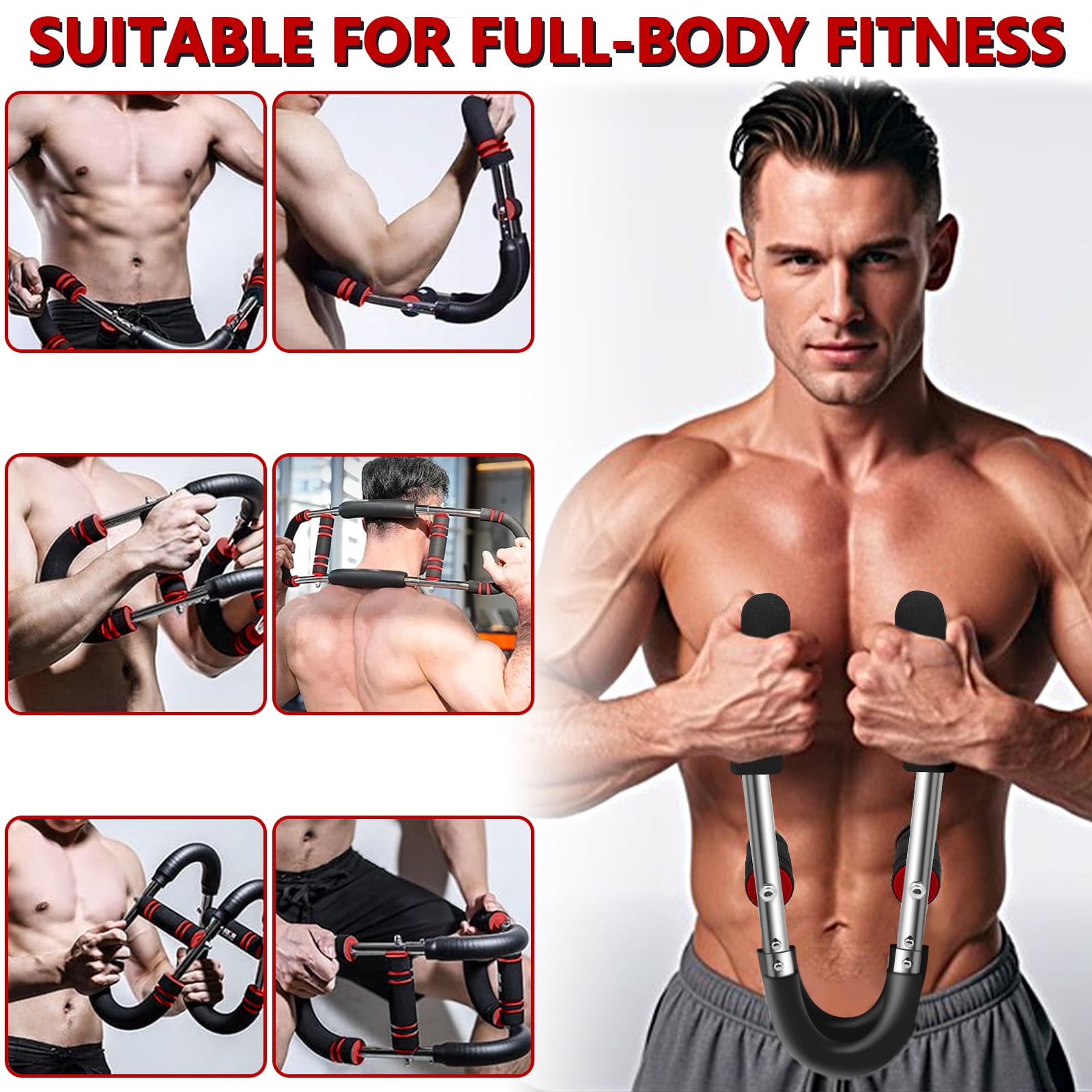 LOVJOYSE Twister Arm Trainer, 66-110lb Adjustable Chest Workout Equipment, Chest Trainer for Men, Portable Detachable Spring Resistance Home Fitness Equipment for Enhancing Upper Body Muscle, Red