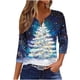 thumbnail image 2 of Puntoco Blusa informal de cuello redondo con mangas 3/4 cortas y estampado a la moda para mujer, 2 of 5