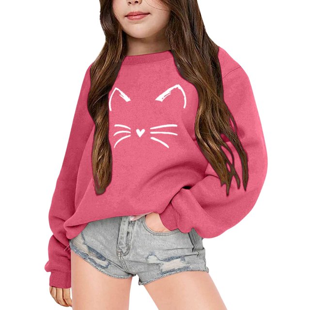 Hfolob Chandail en Molleton Fille Automne Hiver Manches Longues Mode Imprimé Col Rond Chandail à Capuchon pour Garçons Filles Plus Manteau Chaud en Polaire