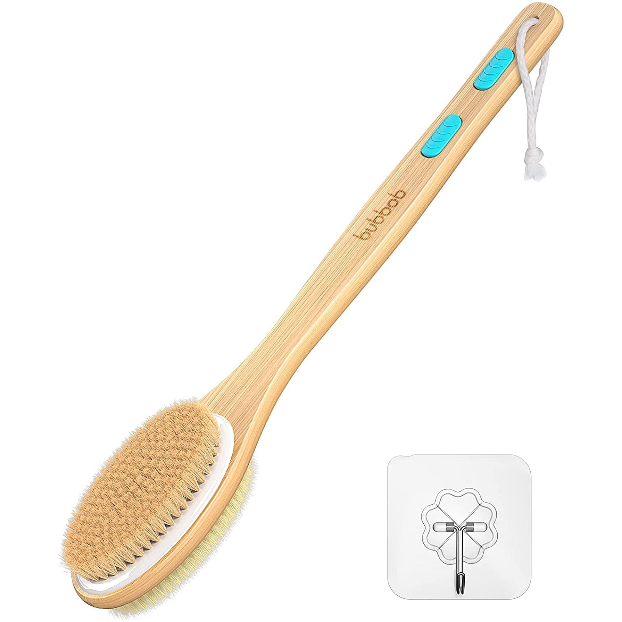Shower Brush with Soft & Stiff Bristles, Bath Dual-Sided Long Handle Back Scrubber, 1 Hook