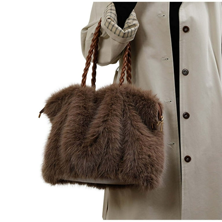 CHUMUD Furry Purse Winter Fluffy Bags for Women Fuzzy Tote Bag