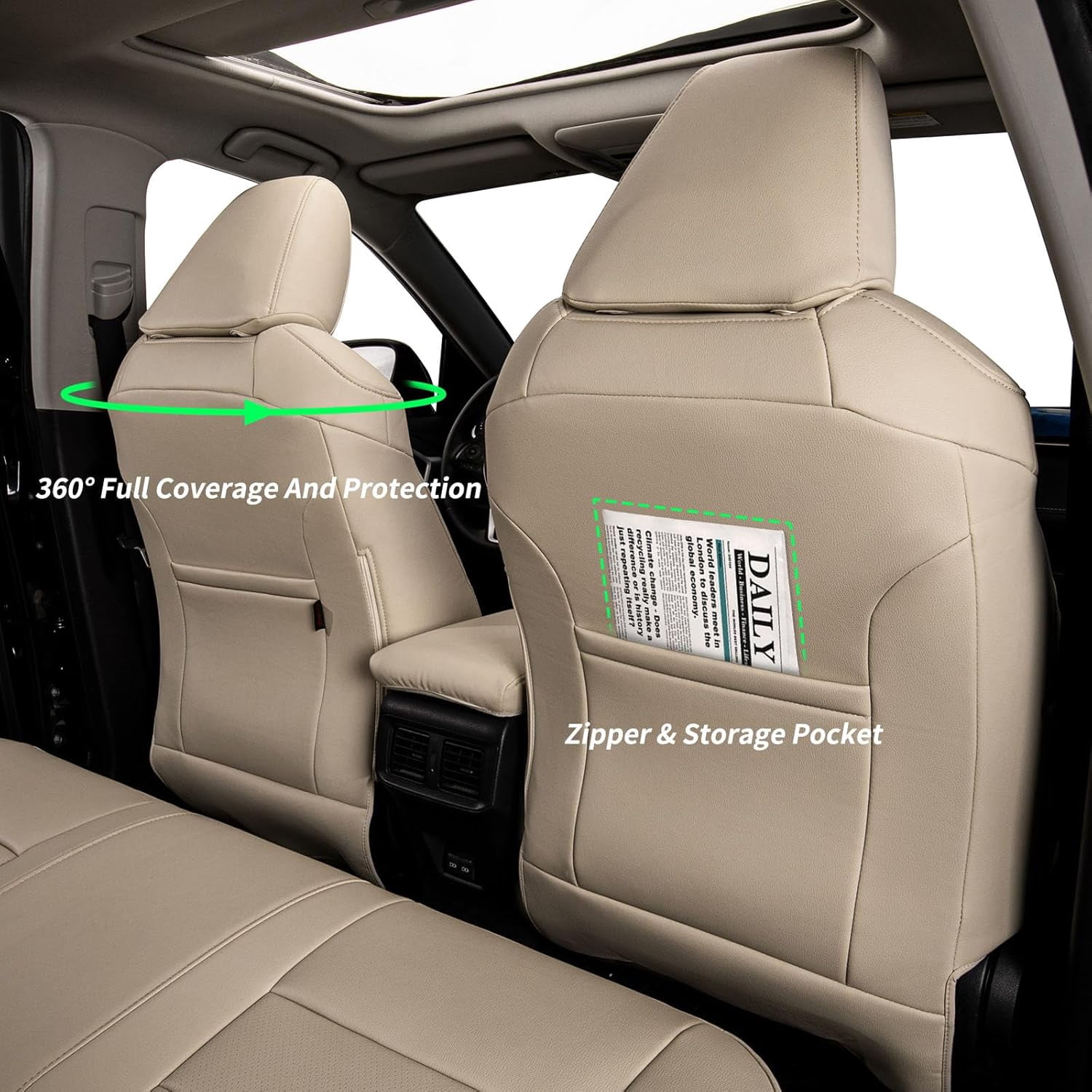 coverdream Rav4 Seat Covers Custom Fit for 2026 Toyota Rav4 Hybrid (SE,XSE) & PHEV GR Sport SUV,Waterproof Faux Leather(Full Set,Beige)