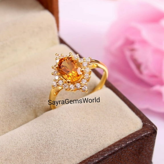 Citrine Engagement Ring,Promise Oval Cut Ring,November Birthstone Silver Gold Wedding Gift