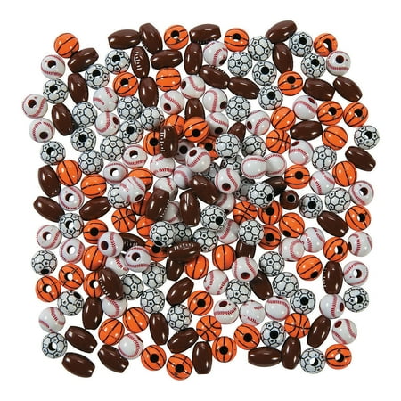 Plastic Sports Beads - Fun Express - Plastic Sport Ball Bead Assortment - Craft Supplies - Kids Beading - Plastic Beads - 200 Pieces