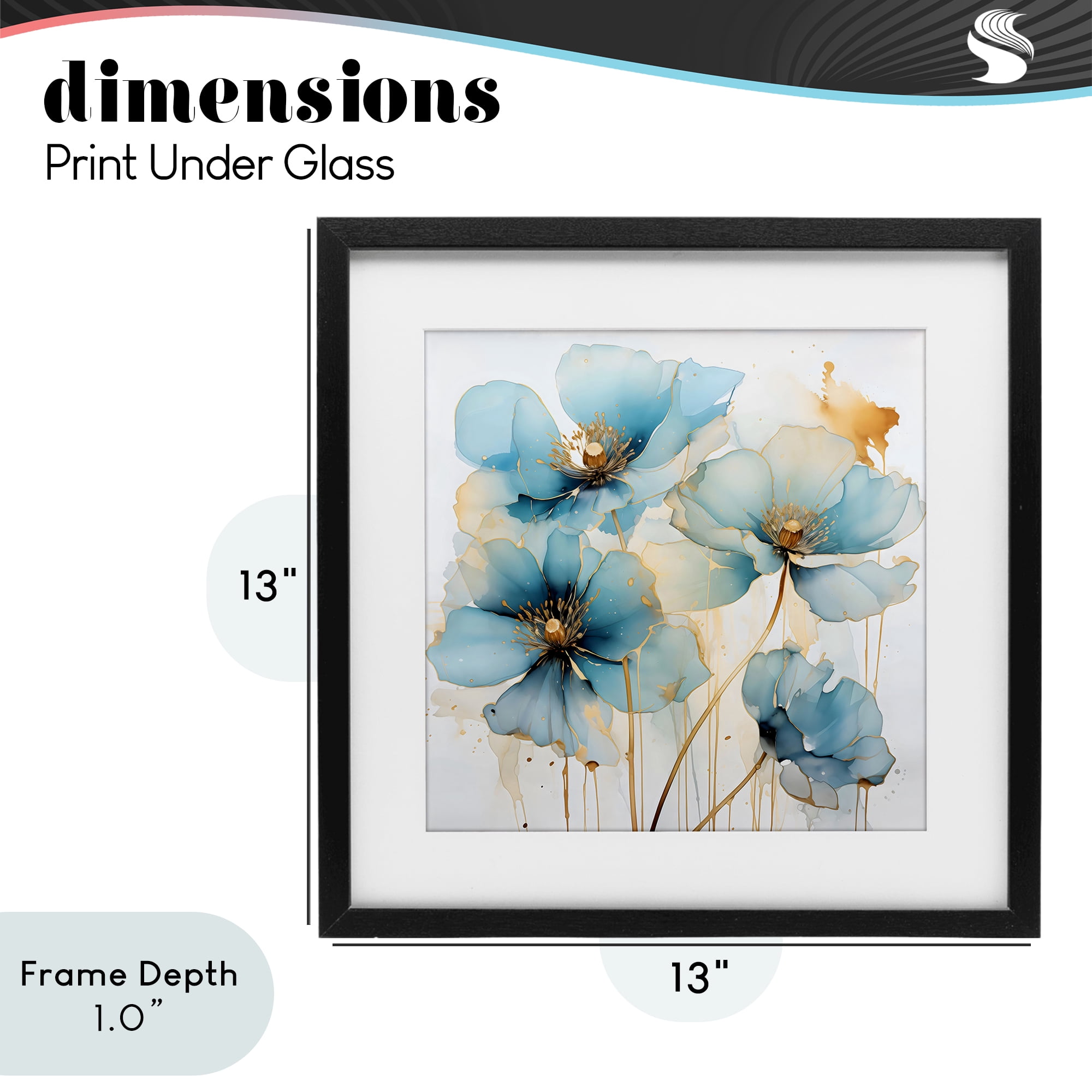 Stupell Industries Sapphire and Gold Florals Black Framed Print Under Glass, design by Creative Studio