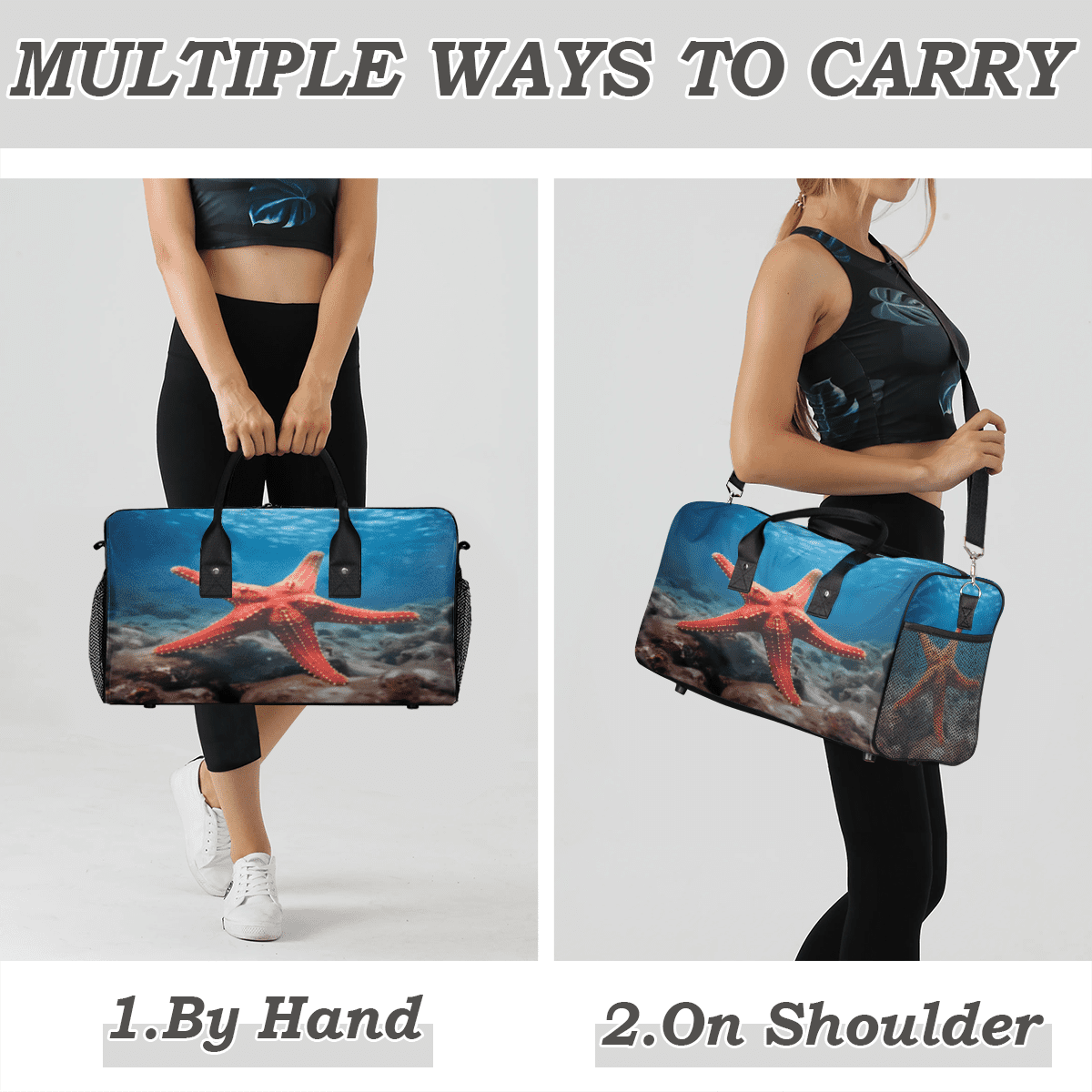 Herdesigns Ocean Sea Starfish Gym Duffle Bag for Men Women, Travel Sports Bag Waterproof Lightweight Weekend Carry On Tote