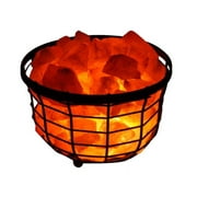 Himalayan Aroma - Himalayan Salt Lamp Iron Basket with Pink Salt Chunks, Dimmer Switch, Handmade, Night Light, 8 inch Width