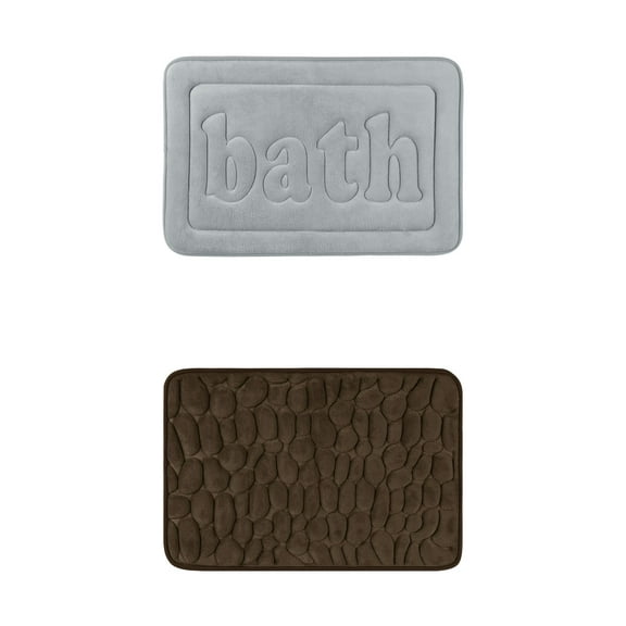 Unique Bargains 2 Pcs Memory Foam Absorbent Bathroom Rugs Light Grey/Brown 16" x 24"