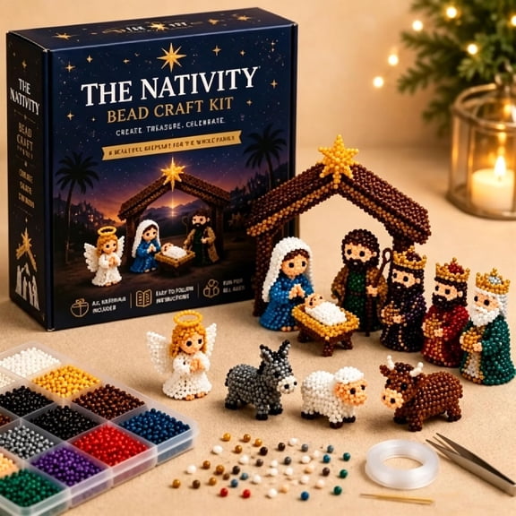 DIY Nativity Scene Beading Kit – 3D Bead Craft Set for Christmas, Holy Family Figures, Religious Handmade Decoration, Family Holiday Gift