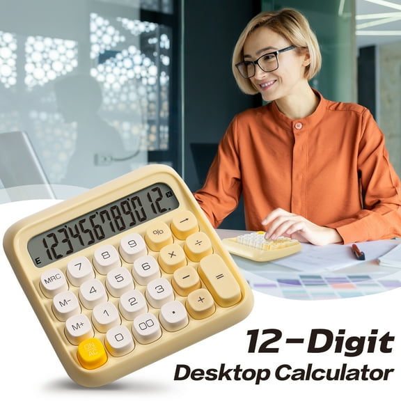 Deli 12-Digit Desktop Calculator, Extra Large LCD Display, Basic Standard Calculators for Office, Computing, Exams, Yellow