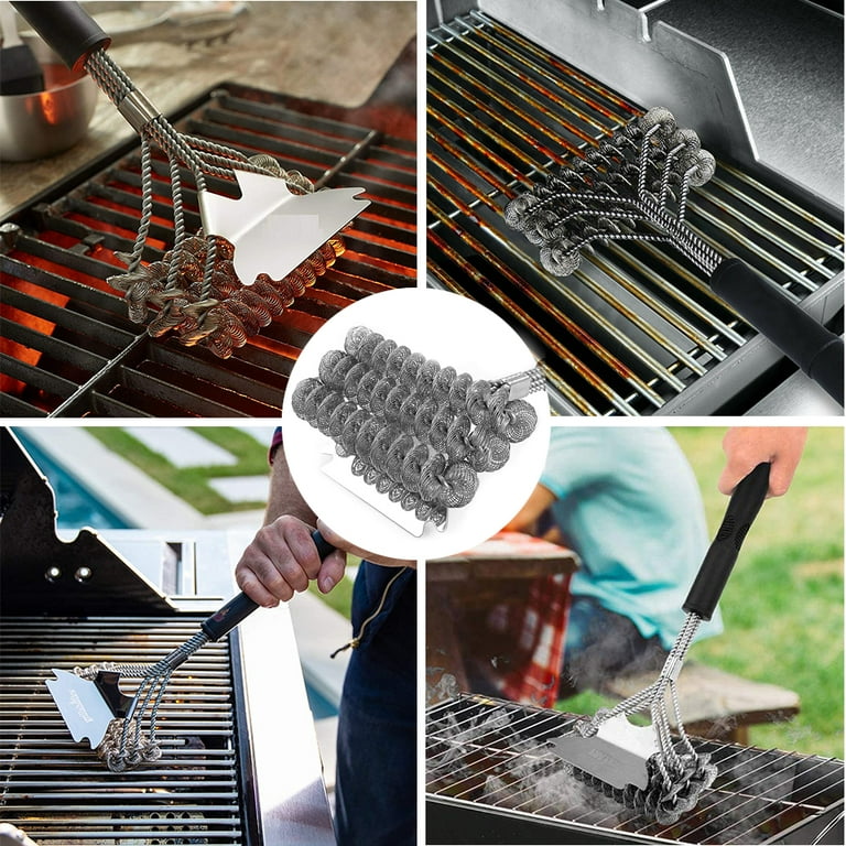 BBQ Grill Cleaning Brush Bristle Free & Scraper Triple Helix Design  Barbecue Cleaner Non-Bristle Grill Brush Safe for Gas Charcoal Porcelain  Grills