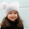 thumbnail image 2 of HAiming Baby Newborn Girls Winter Knit Hat Double Pom Pom Solid Color Cute Cozy Cuffed Cap for Cold Weather, 2 of 7