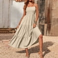 thumbnail image 2 of PENGXIANG Robes d'Été pour Femmes Boho Bretelles Spaghetti Smockées Robes Longues de Plage Sans Manches Robe Maxi Unie, 2 of 9