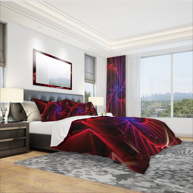 Designart 'Purple & Red Entanglement Abstract' Modern & Contemporary Bedding Set - Duvet Cover & Shams
