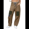 thumbnail image 1 of Pantalones Vaqueros Holgados de para Mujer, de Tiro Bajo, con Parches y Pernera y Bolsillos. Caqui XL, 1 of 8