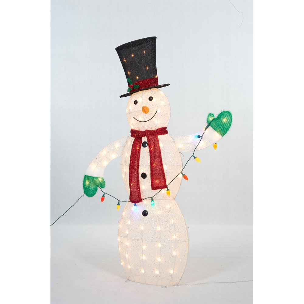 62" UL Snowman With String Lights Sculpture
