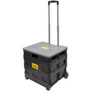 Quik Cart Two-Wheeled Collapsible Handcart with Grey Lid Rolling Utility Cart with seat Heavy Duty Lightweight