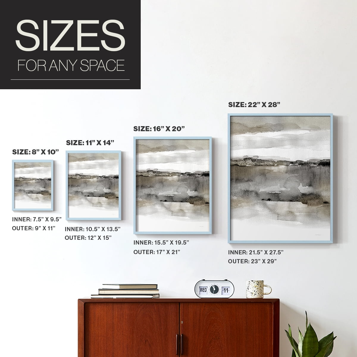 Neutral Harmony in Blue Solid Wood 11 x 14 Framed Print