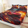 thumbnail image 4 of Castle Fairy Red Supercar Queen Sheet Sets 4 Pieces for Boys, City Explosion Bed Set for Bedroom, Red and Black, 4 of 6