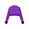 thumbnail image 4 of iiniim Girls Cheerleading Cropped Tops Shiny Rhinestone Contrast Color Long Sleeve Mock Neck Gymnastic Dance Tee Purple 16, 4 of 7