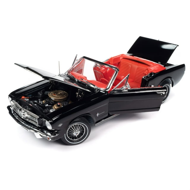 1964 1/2 Ford Mustang Convertible Raven Noir avec Intérieur Rouge Série "American Muscle" 1/18 Modèle Réduit en Métal par Auto World