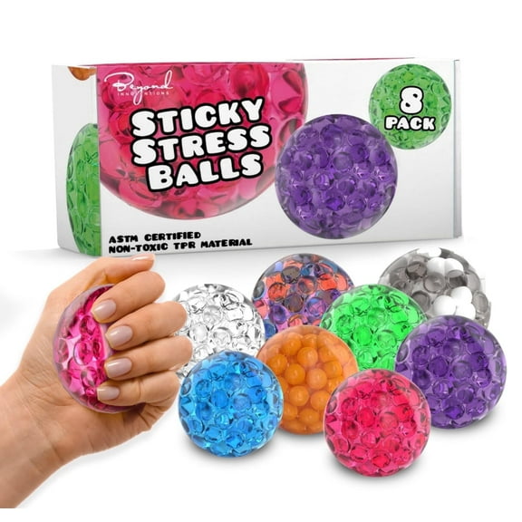 Sticky Fidget Balls - Pack of 8 Squishy Sensory Toys - TPR Material - Anxiety Relief for Adults