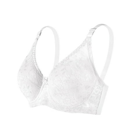 SMihono Savings Womens Floral Lace Minimizer Gathered Plunge Sexy Bra Underwire Bralette Breast Cup Full Coverage Bras Straps Padded White L