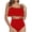 Red, variant on Qiopertar Women's Ruffled Swimsuit Set Vintage Two Piece Bikini with Shorts High Waist Tummy Control Swimwear Beach Pool Party Vacation, Black M