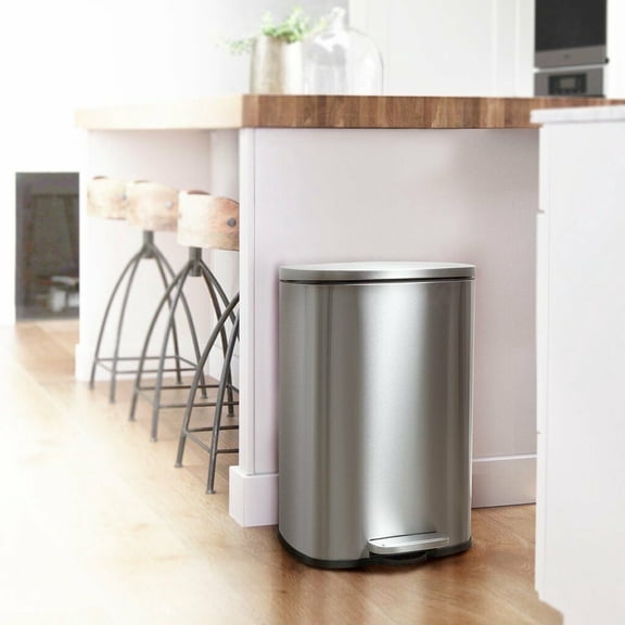 Nine Stars Automatic Kitchen Trash Can, 13 Gallon Stainless Steel, Motion Sensor Hands-Free Soft-Close Lid Garbage Bin, Silver