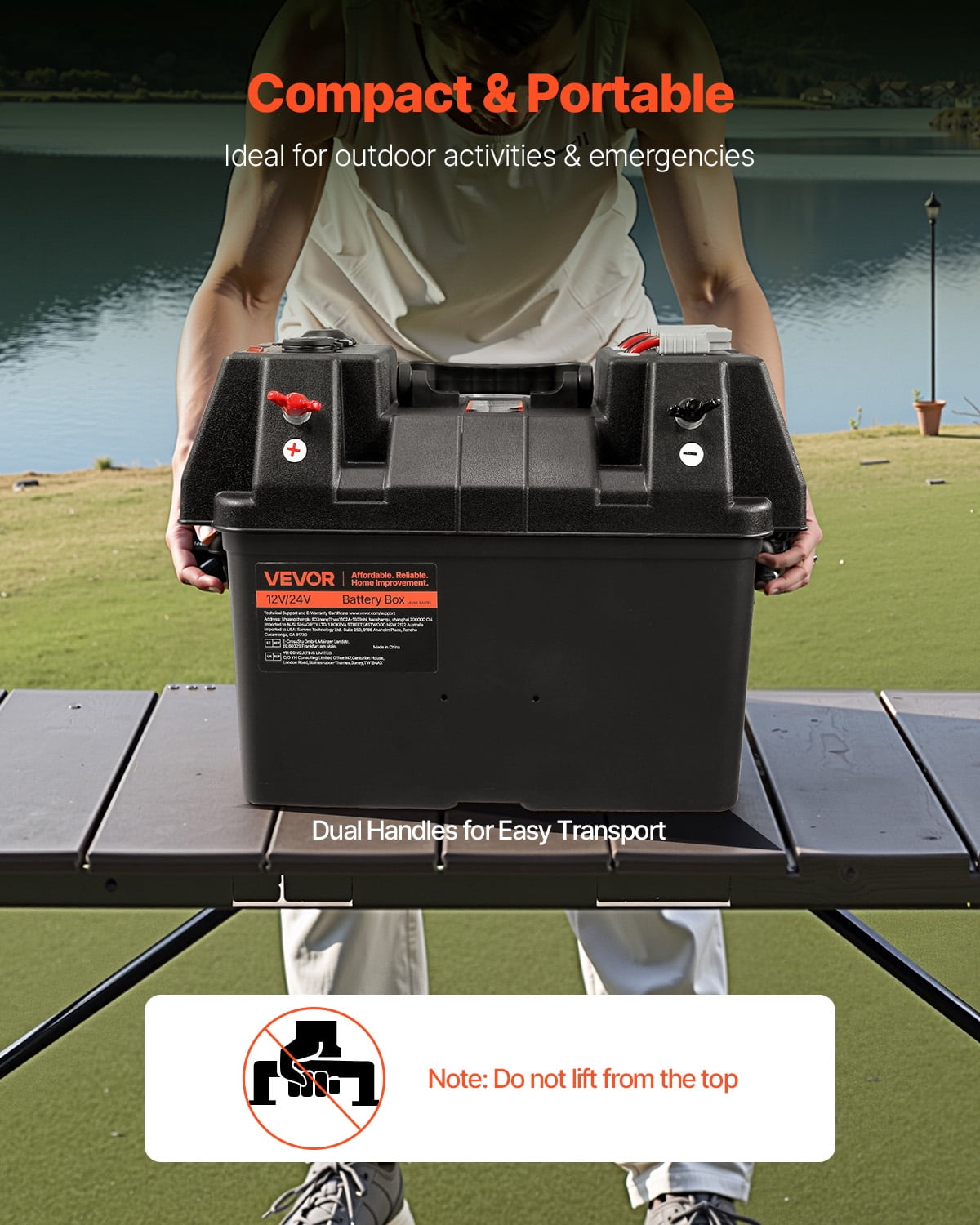VEVOR Battery Box, Group 24/31 Trolling Motor Battery Box, 12V/24V Marine Batteries Case with PP Shell and Dual Straps,Smart Batteries Case,Suitable for Trolling Motor,Marine,RV & Solar Panel