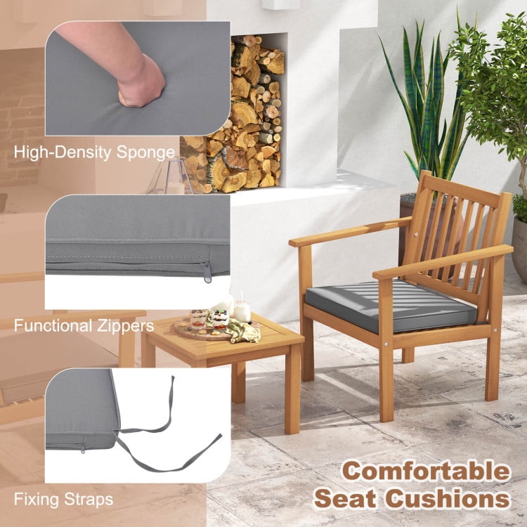 Aimee Lii 3 Pieces Patio Wood Furniture Set Acacia Wood Sofa Set with soft Cushions, Patio Furniture Sets, Gray Aimee Lii 3 Pieces Patio Wood Furniture Set Acacia Wood Sofa Set with soft Cushions, Patio Furniture Sets, Gray